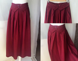 Women Pleated Long Linen Cotton Skirts Outfit Casual Skirt - Burgundy, One Size