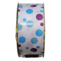 Wired Ribbon Purple Teal Turquoise Polk A Dot Grosgrain Spring Summer 12 ft 1.5&quot; - £3.98 GBP