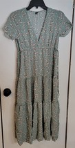 Womens 4 Shein Sage Green Multicolor Floral Print V-Neck Tieback Maxi Dress - $18.81