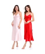 Women’s Satin Silk Robe Nightgown Set 2-Pack Red &amp; Pink Sleepwear Lounge... - €28,60 EUR