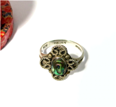 TAXCO TM-154 Sterling 925 Mexico Silver Ring with Abalone Size 9.5 - $33.09