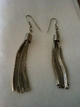 Vintage Multi Strand Hi Tone Herringbone Chain Drop Dangle Earrings - $26.24