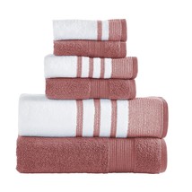 6 Piece Set, 2 Bath Towels, 2 Hand Towels, 2 Washcloths, Quick Dry White/Contras - £48.69 GBP