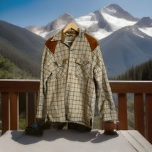 Woolrich Vintage Mens Shirt Shacket Beige Brown Green Stripe Size Medium Suede - $45.50