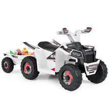 6V Kids Electric ATV Quad Car with Detachable Trailer-White - Color: White - $93.03