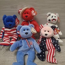 TY Beanie Baby Patriotic Independence Day Bear Plush Toy Lot of 5 NOS NWT - £11.86 GBP