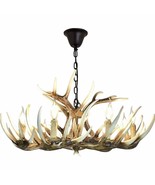 American Deer Horn Chandelier, 9 Lights, 3 Heads, Vintage Style, Resin H... - £353.75 GBP