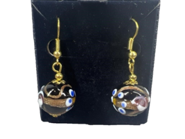 Stauer Venetian Murano Glass Dangle Drop Earrings Blue Glass Ball Gold Flake - $64.35