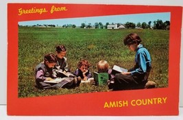 Greetings from Amish Country, Children Reading The Penna Dutch Postcard A2 - $3.95