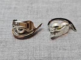 Vintage Double Pearl/Diamond Costume Jewelry Clip On Earrings, Silver Tone - $9.99
