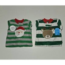 NWT 2 Pairs Christmas Footie Pajamas Lot 0-3 3 Months Reindeer Santa Car... - £15.88 GBP