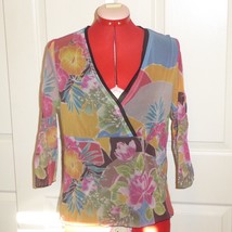 Mechant V Neck Blouse Shirt Top Large Geometric Flower 3/4 Long Sleeve S... - £10.07 GBP