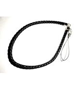 Universal Braided Black Leather Mobile Phone Wrist Strap Lanyard
