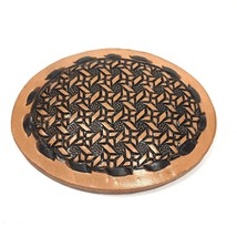 Vintage Western Tooled Brown Leather Oval Belt Buckle Laced Weave  - £27.05 GBP