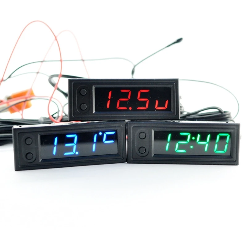 Adjustable Car Temperature Clock 12V 3 in 1 Thermometers Voltmeter Gauge - £12.20 GBP+