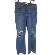 Madewell Cali Demi-Boot Jeans 26 Womens Button Fly Distressed Shark Bite Raw Hem - £31.06 GBP