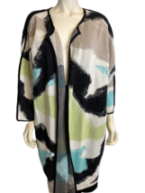 Nic+Zoe Black, Gray, Green Print Open 3/4 Sleeve Long Cardigan Size 2X - $47.49
