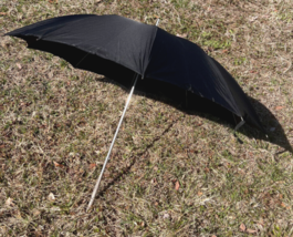 Vtg Black Nailon Umbrella Made In Italy Hutzlers Baltimore MD Ornate Handle - £47.44 GBP