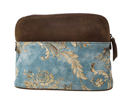 Women's Printed Brown Leather Zippered Makeup Cosmetic Bag 18ZipperedCos... - $29.99