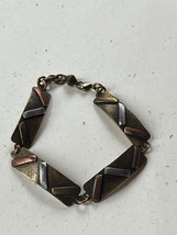 Antique Goldtone Curved Rectangle w Tricolor Accents Link Bracelet –  8 ... - $14.89