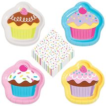 Candy &amp; Cupcake Party Supplies - Sprinkle Cupcake Shaped Paper Dinner Plates and - £13.63 GBP+