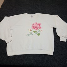 Vintage Jerzees Russel Flower Sweater Adult Large White Crew Neck Sweats... - $27.67