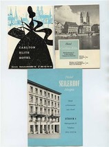 Hotel Carlton Elite &amp; Hotel Seilerhof Brochures Zurich Switzerland 1950&#39;s - £14.24 GBP