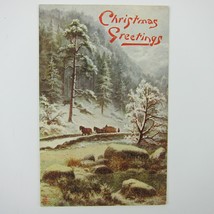 Christmas Postcard Snow Trees Horse Wagon Tuck Oilette 9567 Bead Texture... - £7.86 GBP