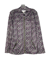 CJ Banks Full Zip Jacket Womens Size 1x Shiny Purple Gray Black Metallic Print - £15.81 GBP