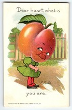 Valentines Day Postcard Tuck Anthropomorphic Peach Fruit Head Fantasy E Curtis - £23.08 GBP