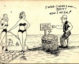 Comic Old Man Wishing Well Risque Women Bikini Chrome Postcard Cook Co L... - £3.85 GBP