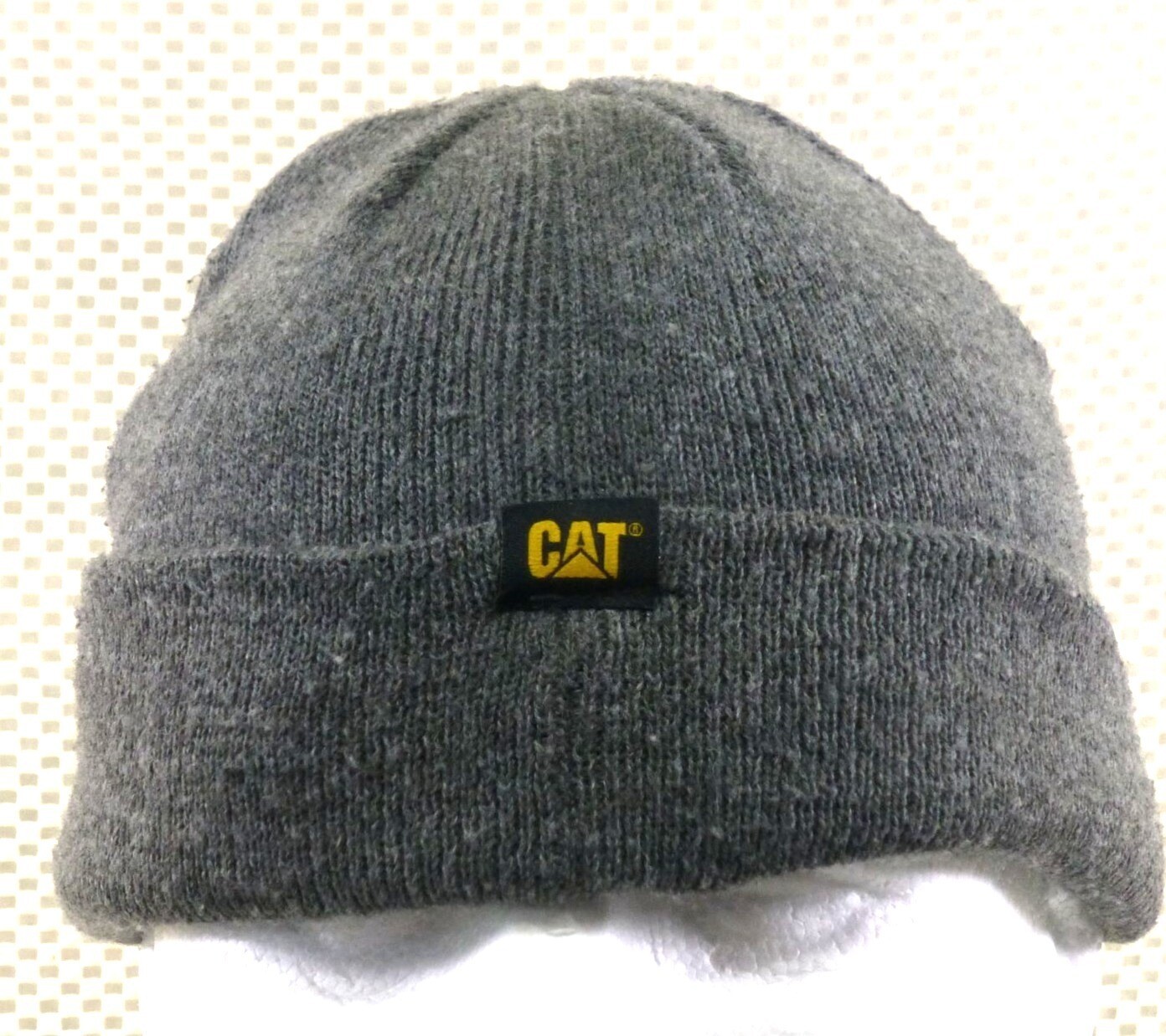 Licensed CAT Mens Gray Knit Beanie Hat Warm Soft Winter Cuffed Cap Durab... - $9.75