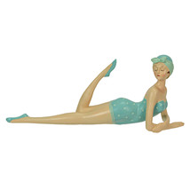 Retro Bathing Beauty Beach Girl Posing In Sage Green Polka Dot Swimsuit Figurine - £34.04 GBP