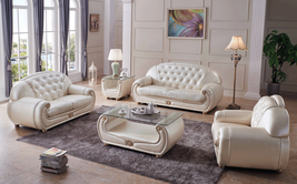 Giza Full Leather Sofa Set in Beige - £6,319.84 GBP