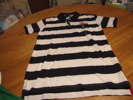 Boy's youth Tommy Hilfiger Polo shirt stripe M 12/14 trim fit navy T881072 Spots - $15.54