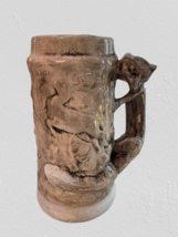 Vtg Hand-Made Hand-Painted Stoneware Mug with 3D Hunting Scene Fox Handl... - $19.79