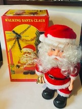 Walking Santa Claus Figurine Christmas Vtg Musical Toy Bell Rings Antique Box - £75.17 GBP