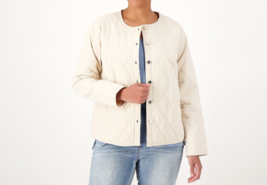 Denim &amp; Co. Cotton Quilted Jacket Light Khaki, Medium - £23.65 GBP