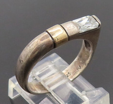 14k GOLD 925 Silver - Vintage Designer Inlay Emerald Cut CZ Ring Sz 7 - ... - $53.35