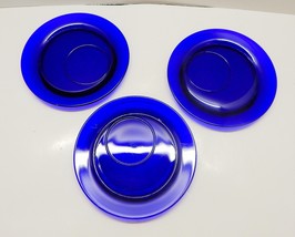 Cobalt Blue Glass Cocktail Cheese Appetizer Plates Drink Holder 6 Inch Set of 3 - £15.94 GBP