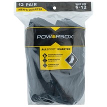 Men&#39;s Powersox All Sport Moisture Wicking Quarter Socks 12 Pair Black Sizes 6-12 - £15.63 GBP