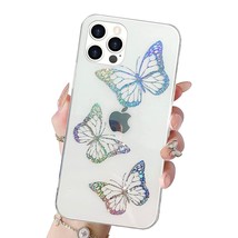 Butterfly Case For Iphone 13 Pro,Clear Holographic Soft Bumper + Hard Pc Shcokpr - £23.24 GBP