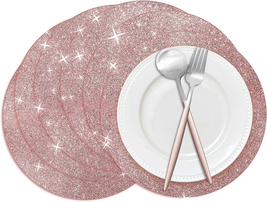 Rose Gold Glitter Paper Place Mats Sparkle 50 Pieces 14&#39;&#39; Round Disposable Table - £32.16 GBP