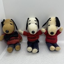 Lot Of 3 Vintage Ideal SNOOPY 7” Rag Doll Plush 1960 &amp; 1968 Red Shirt Jeans - £73.92 GBP