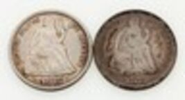 Lot of 2 1875 Seated Liberty Dimes 10C (P/CC) in AU/VG Condition - $167.84