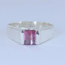 Rose Pink Tourmaline Square Rectangle Sterling Ring Size 7.5 Solitaire Design 43 - £80.17 GBP