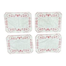 Vintage Embroidered Red Scrolls Set Of 4 Dining Room Embroidered Place M... - $32.69