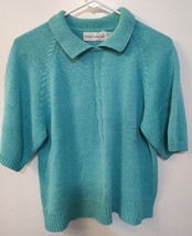 Robert Scott LTD Women&#39;s Collared Short Sleeve Blue Sweater Size M - £11.58 GBP