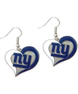 New* New York Giants NFL Silver Swirl Heart Dangle Earrings Non-Allergen... - $10.54