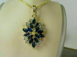 3Ct Marquise Cut CZ Sapphire Cluster Pendant 14K Yellow Gold Over 18&quot; Free Chain - £101.34 GBP